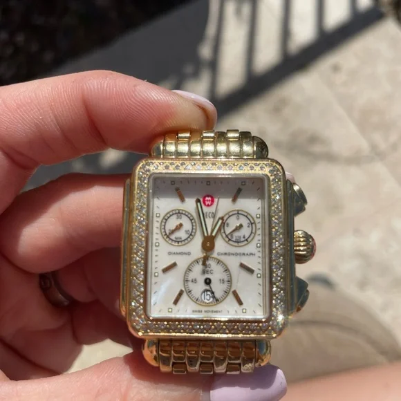 Michele Top of the Line Gold & Diamond Chronograph Women's Watch w/ Paper😍EUC - Picture 3 of 6